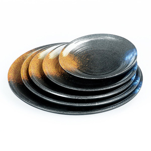 Round Melamine <b>Plate</b> Set <b>Black</b> Gold Speckle Design For Restaurant Commercial Use Party Dishes - Product Image 1