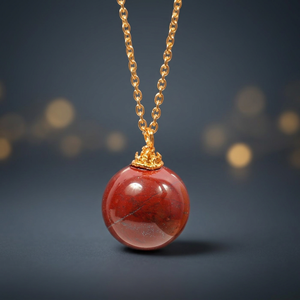 Boule de jaspe rouge, décoration d'intérieur, style bohème, motif géométrique sculpté à la main, objet de collection culturel - Product Image 2