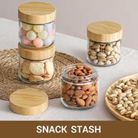 Pot en verre de 250ml-280ml pour yaourt petit-déjeuner, pot de rangement de cuisine avec couvercle en bambou, pot en verre pour aliments, café, bonbons et épices