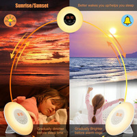 Kreativer Sonnenaufgang-Wecker mit Lichttherapie, Sonnenuntergang-Hypnotikum-Musiklampe, Farbwechsel-LED-Nachtlicht mit FM-Radio für Wohnraumdekoration