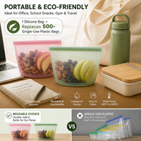 Sac de conservation en silicone refermable, réutilisable, sans BPA, étanche, hermétique, pour cuisine, zéro déchet, conteneur vertical, compatible congélateur