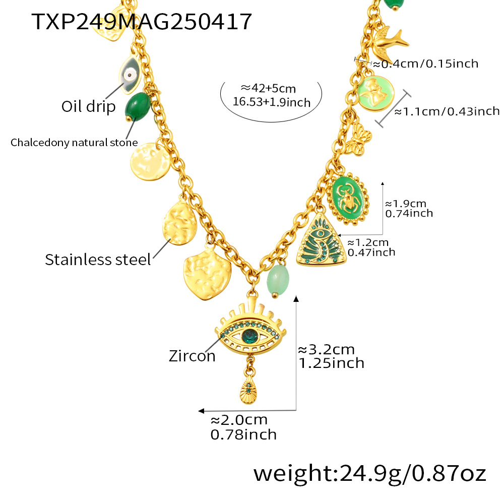 Txp249-collier zircon vert doré-42+5cm