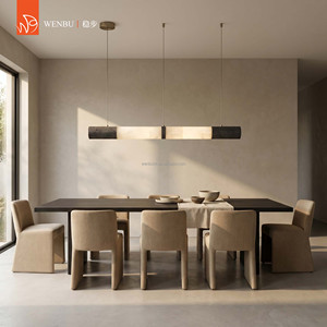 Lámpara colgante lineal de travertino y alabastro español para comedor, luz para villa - Product Image 3