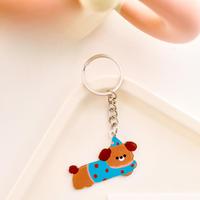 Porte-clés en acrylique adorable motif Teckel de dessin animé, imprimé coloré, chaîne porte-clés argentée pour décoration de sac