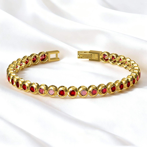 Pulsera de tenis para mujer, chapada en oro de 14 quilates, de acero inoxidable, con circonitas cúbicas 5A de corte redondo, engaste de bisel, multicolor, resistente al agua, pulsera de tenis de regalo - Product Image 5