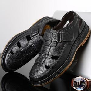 Scarpe estive da <span class=keywords><strong>uomo</strong></span> in pelle Casual con foro cavo <span class=keywords><strong>sandali</strong></span> da lavoro di grandi dimensioni 45 e 46 <span class=keywords><strong>sandali</strong></span> in pelle - Product Image 4