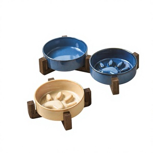 Bol en céramique surélevé avec support en bois, bol pour nourriture et eau pour chien et chat, bol d'alimentation surélevé pour animaux de petite et moyenne taille - Product Image 1