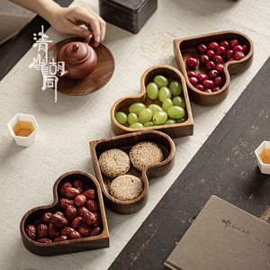 Walnut Wood Heart Shaped Fruit Tray Divided Snack <b>Box</b> For Home Living Room Coffee Table Use - Product Image 4