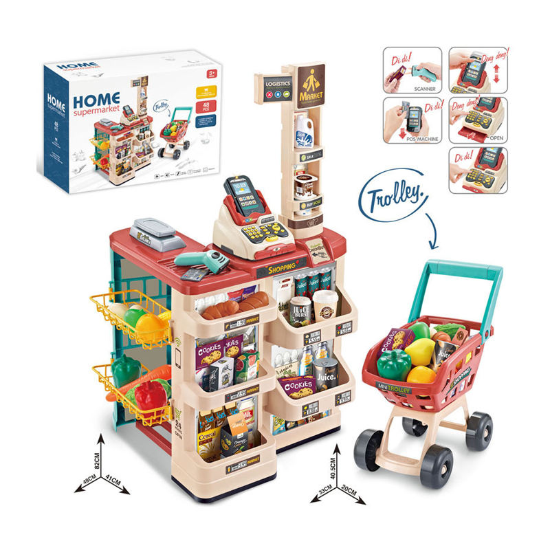 Big Set Role Play Supermarket Toys Shelves Playground Scanning Cash Register Toy for Kids Gift