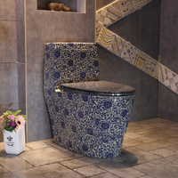 Toilette en céramique de haute qualité avec motif de peinture de lotus traditionnel chinois, siphon, style rétro, économie d'eau, toilette artistique en céramique antique