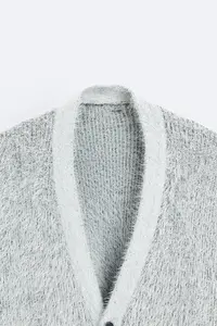 Cárdigan de punto peludo a la moda personalizado suéter de punto cálido de manga larga para hombre