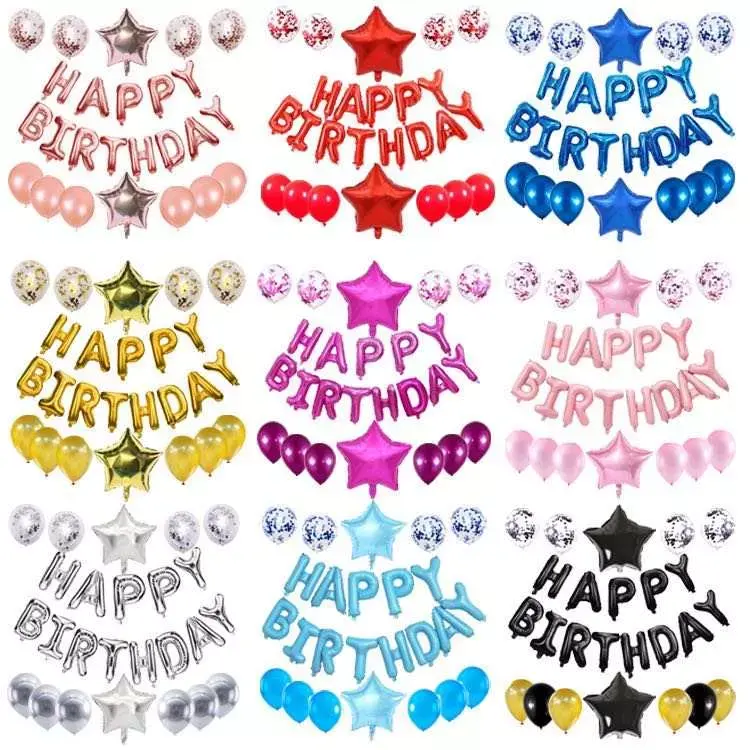 2022 New Products Letters Star Balloons Confetti Party Decorations Happy Birthday Balloons Set