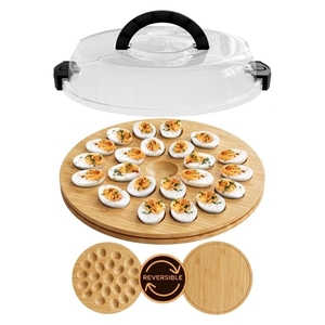 <span class=keywords><strong>Plateau</strong></span> de service pour œufs au fromage avec couvercle, côtés réversibles, conteneur de rangement en bois pour apéritifs, <span class=keywords><strong>plateau</strong></span> de fête en bambou - Product Image 1