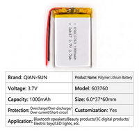Batterie Lipo rechargeable QS603760 1000mAh 3.7V, batterie lithium polymère, pochette avec connecteur JST et PCM