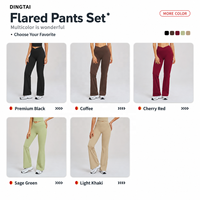 Ensemble de yoga effet seconde peau pour femme, haut à manches courtes et leggings évasés, 2 pièces, rembourré, anti-humidité, coupe ajustée, pour la course, la gym et le fitness
