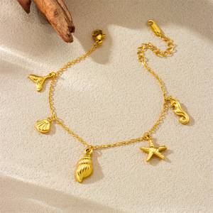 Ocean Themed Gold Plated Necklace And Bracelet Set With Starfish Seahorse Conch Shell Charms Stainless Steel Jewelry Gift - Product Image 3