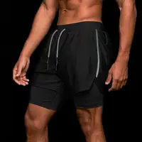 Toptan erkekler spor eğitimi koşu kısa pantolon nefes özel çift katmanlı hızlı kuru erkek spor atletik şort