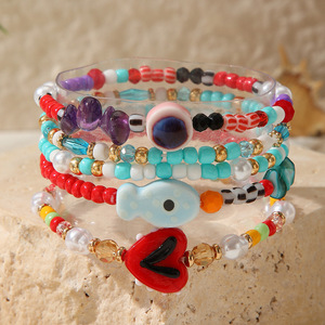 Set di Bracciali Vintage Multicolore con Perline, Design Boho con Cuore, Pesce e Occhio <span class=keywords><strong>del</strong></span> Diavolo, Accessorio per Spiaggia e Vacanze - Product Image 4