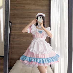 Maid Outfit Cosplay Costume Women Plus Size Pink Blue Ruffle Dress Anime Role Play Summer 2021 Polyester Fiber - Product Image 5