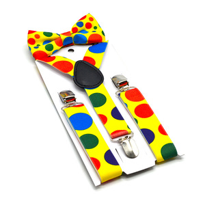 Venta caliente 3 Clips Colorful Dots Yellow Elastic Suspender and Bow Tie Set para niños - Product Image 1