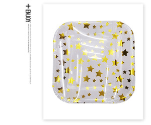 <span class=keywords><strong>Assiette</strong></span> en papier jetable motif étoile or et argent, idéale pour gâteaux, biscuits et bonbons – Nouveauté irrésistible ! - Product Image 6