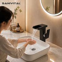 Robinet de lavabo SANIVITAL à cascade sans contact, design moderne, monotrou, montage sur comptoir, en acier inoxydable brossé, pour salle de bain