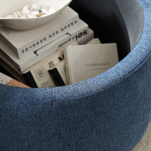 Round Storage Ottoman Navy 25.5x25.5x14.5 Inches With Wooden Lid Multi Functional Coffee <b>Table</b> And Seat - Product Image 4