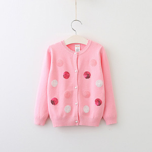 Pull cardigan pour enfants de style coréen, couleur rose, à pois brillants, fabriqué en Chine - Product Image 4