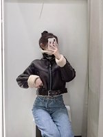 Veste Sherpa en cuir PU chamois en polaire berbère lavée personnalisée Vestes courtes pour femmes