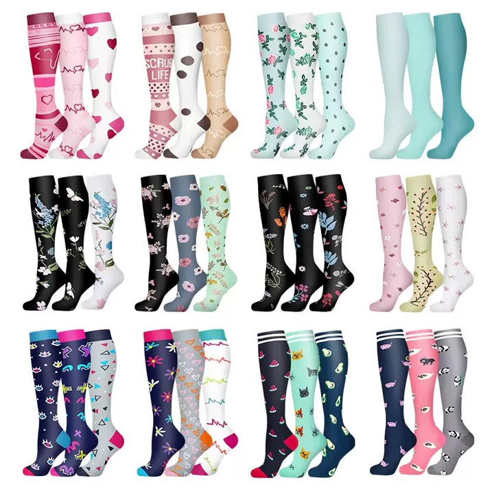 Custom Bamboo Compression Socks Knee High Spandex Printed Powerlifting Deadlift Stability Training Casual Sports Socks