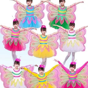 Compagnon vert Halloween vêtements de performance pour enfants papillon insecte volant vêtements de danse pour filles fleur ailes de fée