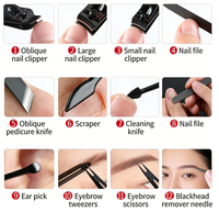 Nouveau produit, kit de coupe-ongles portable en acier inoxydable, cadeau pour femmes, ensemble de manucure, 16 pièces, ensemble complet d'outils pour les ongles avec étui en PU