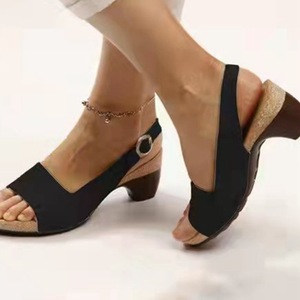 Sandalias de mujer, nuevas sandalias tipo peep-toe con tacón grueso, sandalias de mujer de talla grande, sandalias para dama para la vida diaria. - Product Image 3