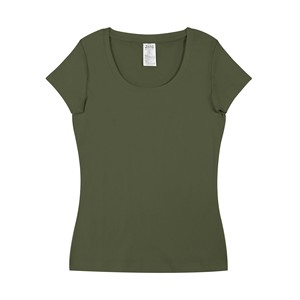 Camisetas ajustadas de cuello redondo para mujer, 91% algodón, 9% spandex, con logo personalizado, elásticas y ajustadas. - Product Image 6