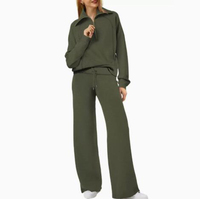 JAC22 Q029 Damen Neues Fleece-Set Einfarbig mit Kapuze Langarm Zweiteiliges Modisches Outfit Atmungsaktive Lange Hose