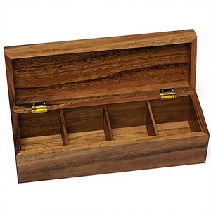 Acacia Wood Tea <b>Storage</b> <b>Box</b> Rectangle Custom Size Brown Glossy Lid <b>Kitchen</b> Tea Bags 5kg Multifunction Design Foldable Durable - Product Image 4