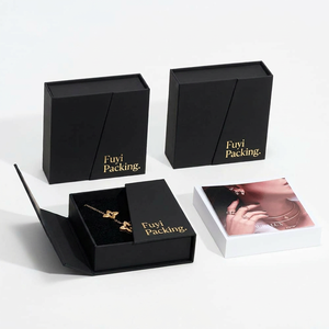 Fuyi Packing Elegant <b>Black</b> Rectangle Jewelry <b>Box</b> With Lid For Jewellery Packaging Printed Logo Solid Design - Product Image 1