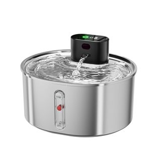 Fontaine à eau intelligente pour animaux de compagnie, distributeur automatique rond en acier inoxydable pour chiens et chats WF300 - Product Image 1