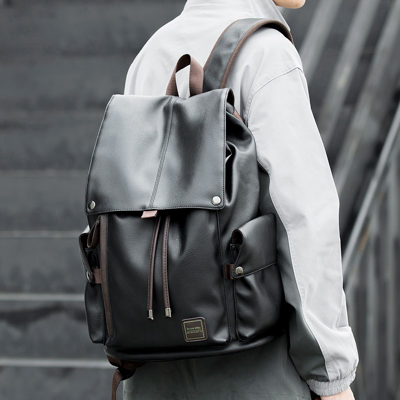 Men’s PU Leather Drawstring Backpack – Waterproof Fashionable Casual Travel Bag - View 2
