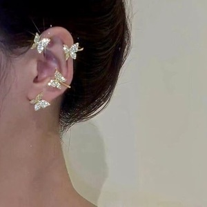 Clip d'<span class=keywords><strong>oreille</strong></span> papillon en or et argent avec cristaux pour femme, style coréen, orné de zircons brillants et de strass, manchette d'<span class=keywords><strong>oreille</strong></span> papillon - Product Image 4
