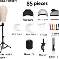 Kit professionnel de fabrication de perruques 85 pièces, comprenant une tête de mannequin en toile de liège de 23 pouces avec support trépied, un peigne, un bonnet à perruque, un bandeau et un ensemble d'outils