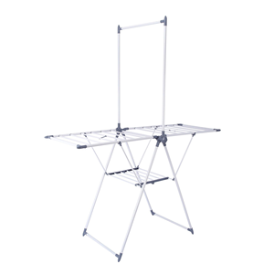 Séchoir à linge pliable <span class=keywords><strong>sur</strong></span> pied avec barre <span class=keywords><strong>de</strong></span> suspension, 3 panneaux, étagère inférieure en métal, pour intérieur et balcon - Product Image 1