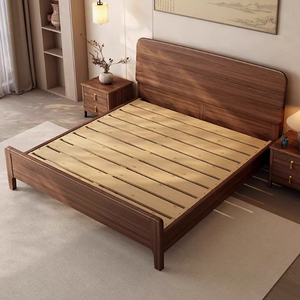 Lit king-size moderne et simple en bois de noyer massif, mobilier de luxe de haute qualité avec pieds en fer de style rétro français <span class=keywords><strong>nordique</strong></span>, gain de place - Product Image 4