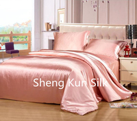 Ensemble de housse de couette 4 pièces 100% soie 300TC tissé uni toutes saisons pour lit de mariage