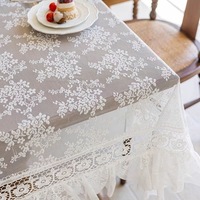 Nappe en dentelle florale blanche transparente, rectangulaire, avec bord festonné, pour décoration intérieure style Cottagecore