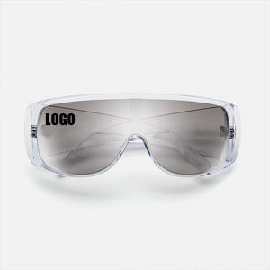 LMA kacamata desainer pria Y2K antik kebesaran UV400 satu bagian lensa cermin perak Logo kustom masker Retro kacamata hitam wanita - Product Image 1