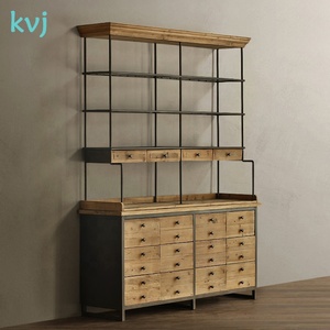 KVJ-7449 Vintage Industrial Bookcase <strong>Reclaimed</strong> <strong>Wood</strong> Metal Steel Cabinet <strong>Shelf</strong> - Product Image 3