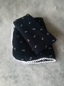 Ancre à impression douce personnalisée 100*100cm Double regard coton bleu pompon mousseline Swaddle Wrap couverture cadeau pour bébé nouveau-né - Product Image 3