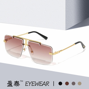 Eyewear <b>Square</b> Metal Frameless <b>Sunglasses</b> Gold UV400 Men's Fashion - Product Image 1