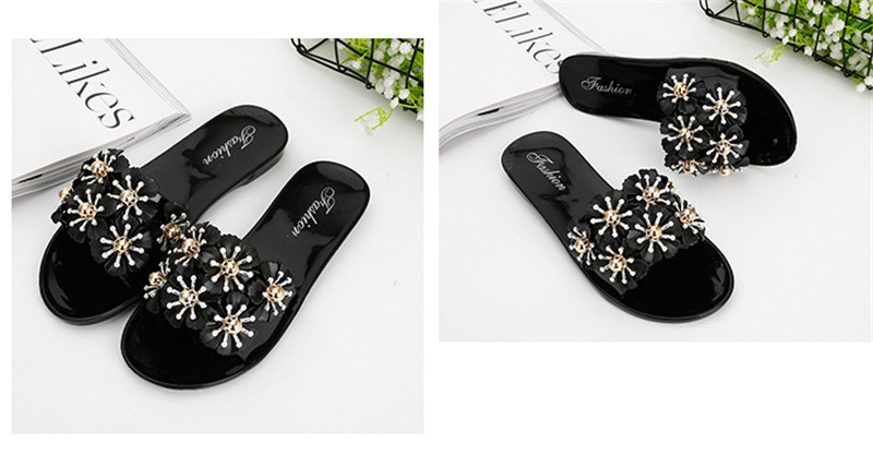 New Flower Pearl Slippers Women Anti-slip PVC Sandals Slipper Beach Slides Custom Logo